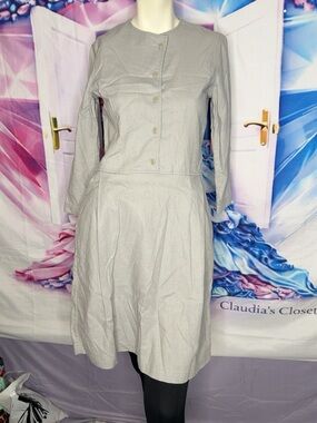 Taylor Stitch Light Gray Button-Front Long Sleeve Dress